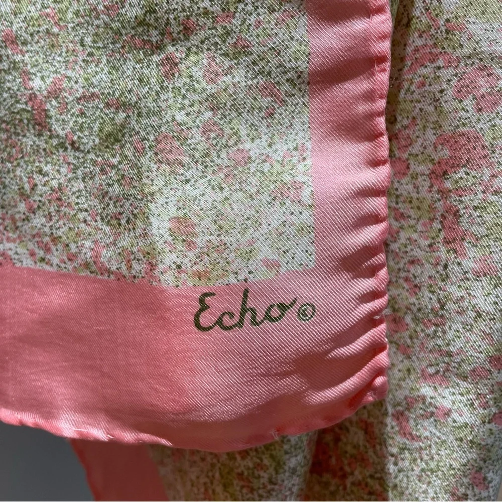 Echo 100% Silk Scarf 15x46 Rectangular Pink Cream Green Dainty and Feminine